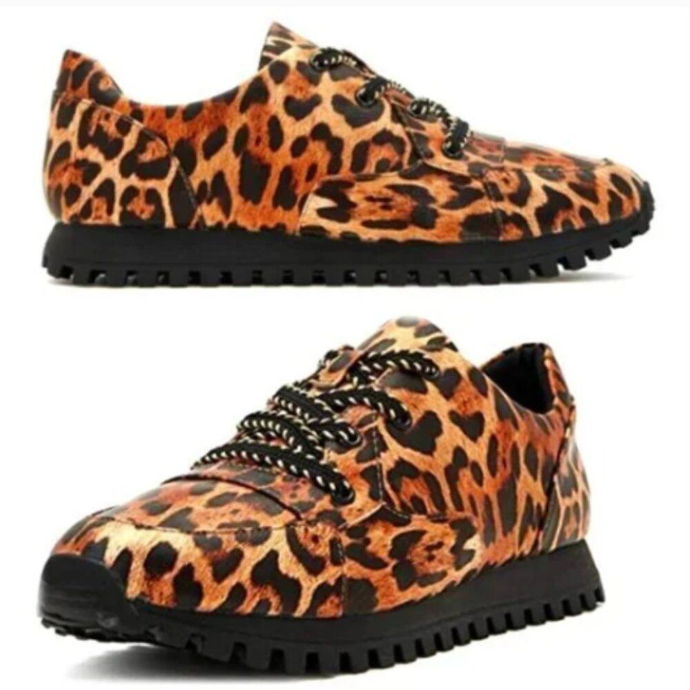 Katy Perry Women's Leopard Sneaker Brown Padded Orthotic Lined Size 9.5